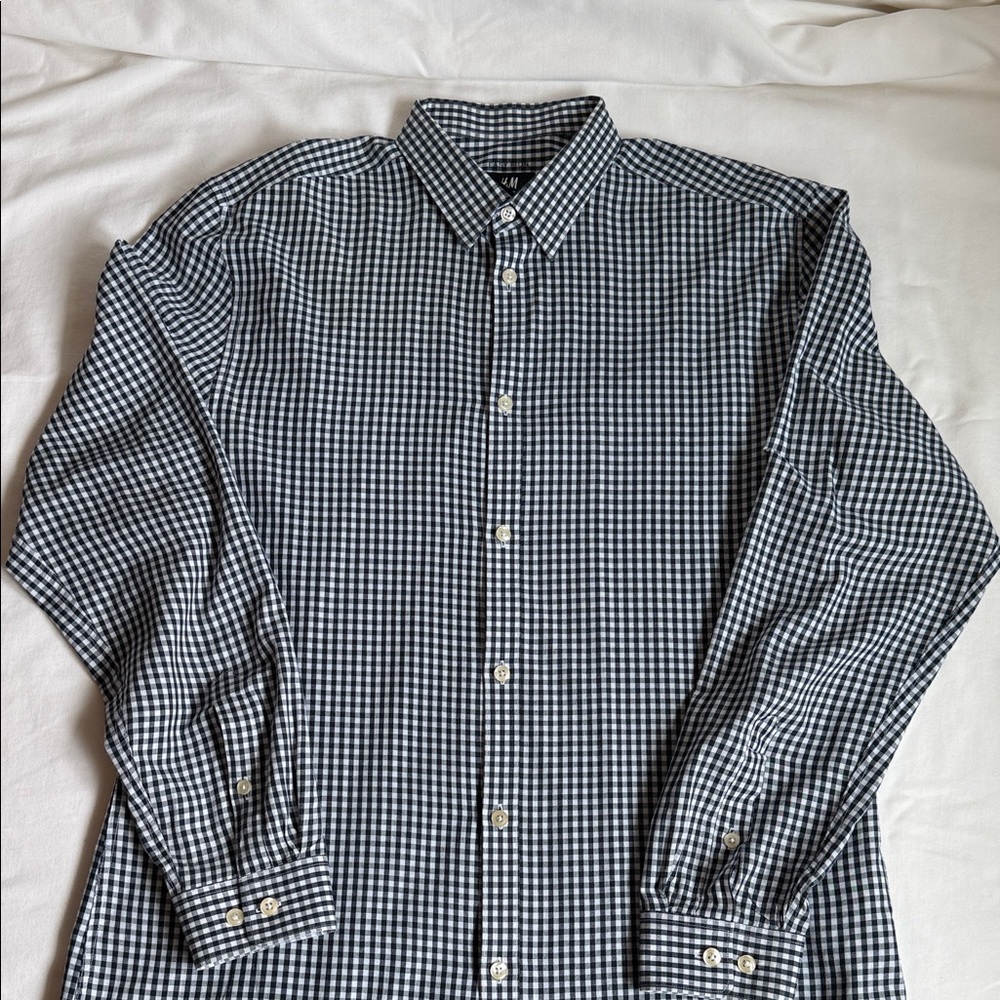 H&M Navy and White Gingham Shirt